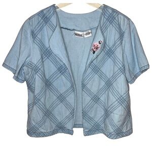 Vintage Two Twenty Cotton Denim Embroidered Open Front Top Size Large